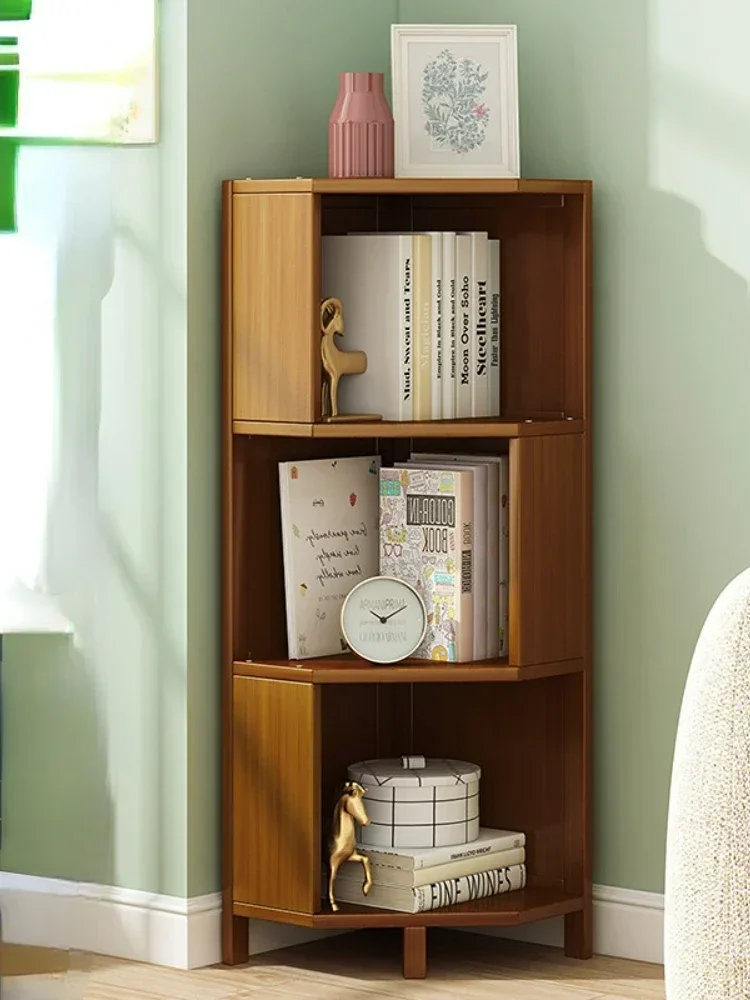 Bamboo Corner Storage Cabinet, Living Room Floor Bookshelf, Multi-layer Storage Rack, Children's Picture Book Organizer.