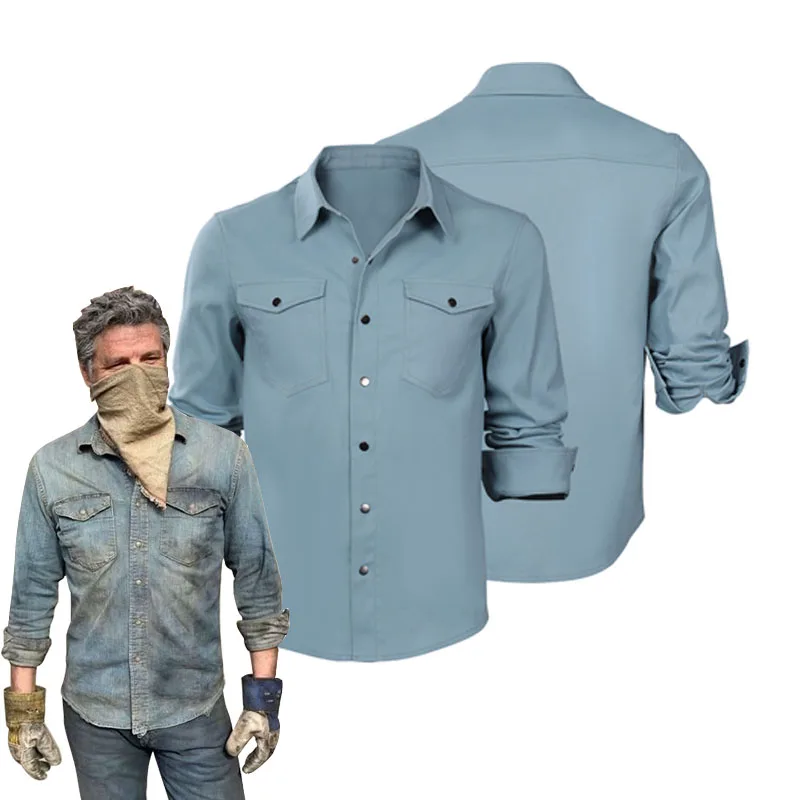 

The Last of Us Joel Miller Blue Shirt Cosplay Costume Top Coat Outfits Casual ClothHalloween Carnival Suit For Adult Men Boy