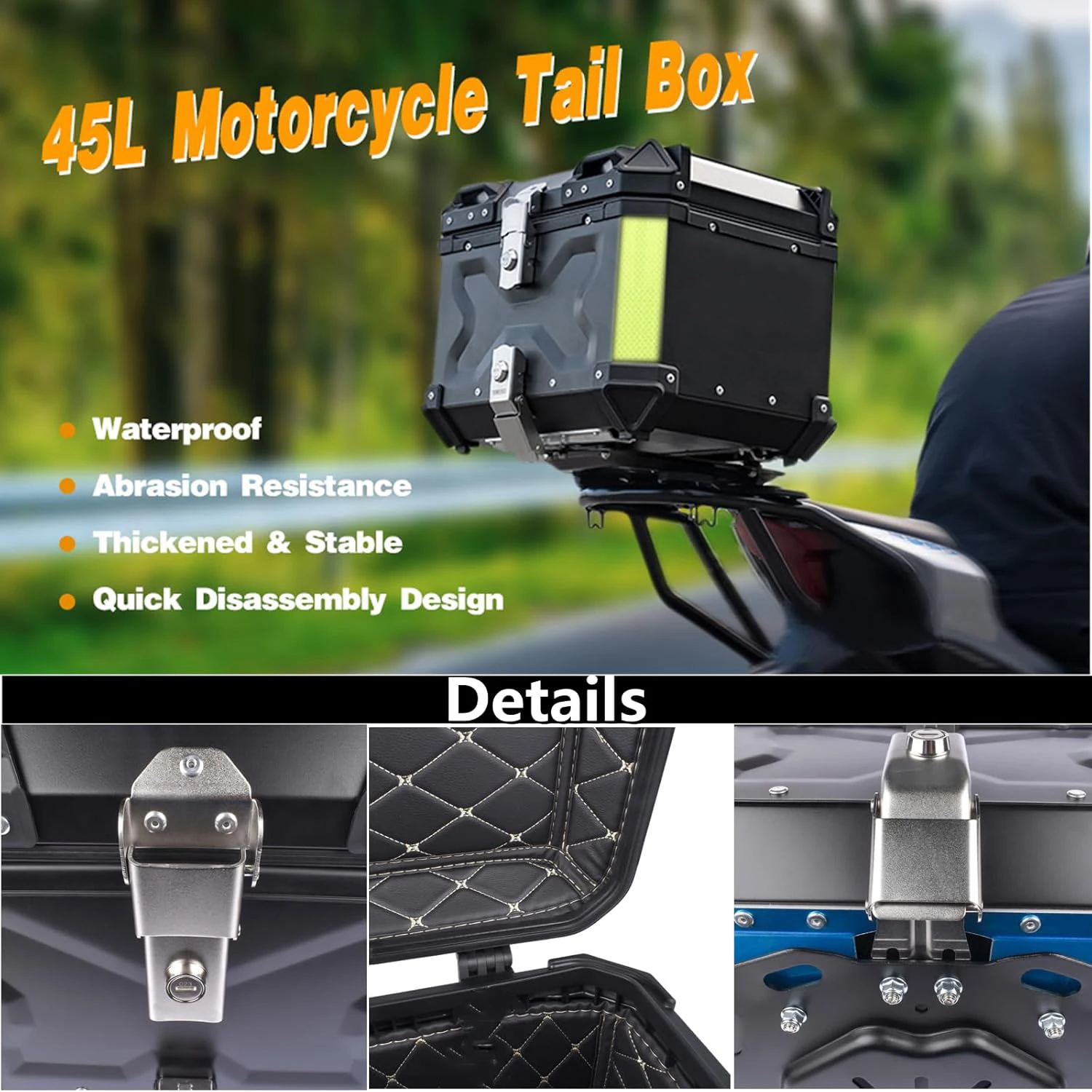45L 55L 65L Aluminiumgehäuse Wasserdicht Universal Motorrad Heckbox Kofferraum Werkzeugkasten Aufbewahrungsbox mit 2 Schlüsseln Heck hinten – Detail 10
