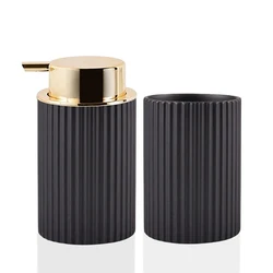 Farmhouse Bathroom Soap and Toothbrush Holder Set - Foam Soap Dispenser and Storage Containers (Black-gold pump)