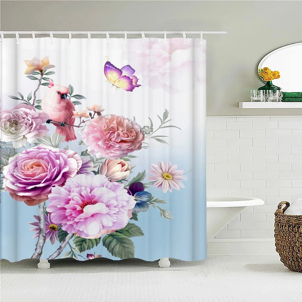 

Bathroom Shower Curtain Floor Mat Modern Home Bathroom Bathtub Partition Waterproof Fabric Gurtain Decoration
