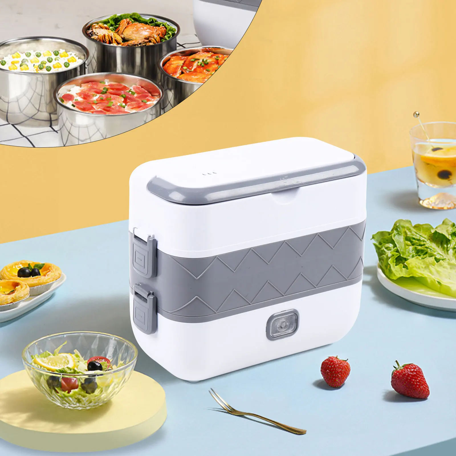 

Detachable Electric Lunch Box,110V Double-layer Food Warmer Lunch Box,Anti-Leakage Toursion Mini Rice Cooker Food-Grade Stainles