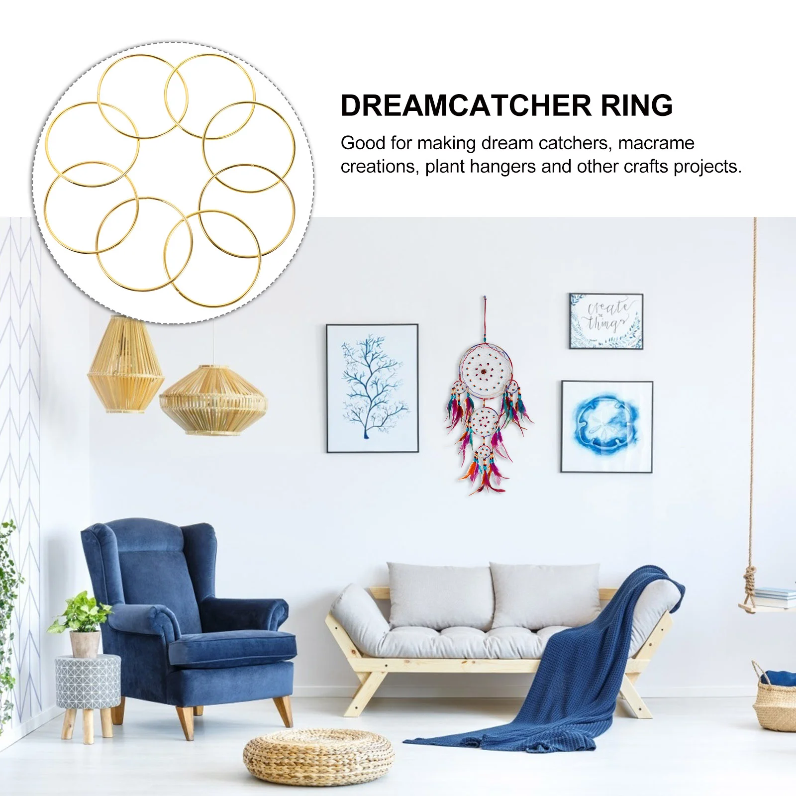 

Dream Catcher Ring Round Metal Circle Embroidery Hoop Wind Chime Hanging Dream Catcher Dreamcatcher DIY Craft Accessories