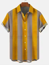 

2022 summer new yellow blue green striped men's shirts men's simple trend printing Hawaiian shirts men's and women's beachwear