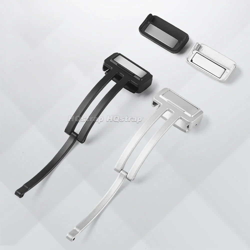 Magnetic Folding Buckle Silicone Strap with Metal Clasp - Silver Black