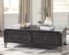 Todoe Industrial Rectangular Lift Top Coffee Table with 2 Storage Drawers, Dark Gray with Weathered Pine Finish 2