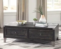 Todoe Industrial Rectangular Lift Top Coffee Table with 2 Storage Drawers, Dark Gray with Weathered Pine Finish 2