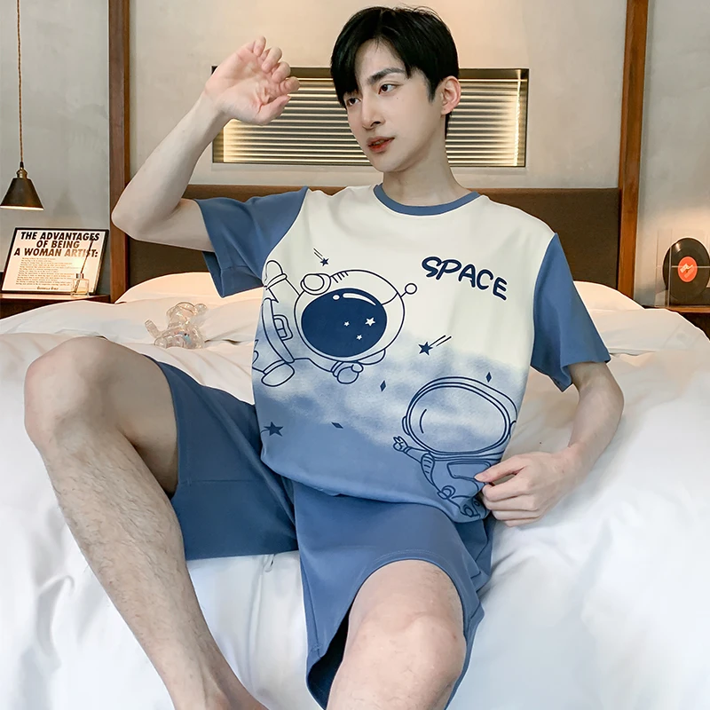 2024 Summer Sleepwear Mens Pajamas Casual Short Pants Sets Pyjamas For Man Cartoon Nightwear Suits New Pijamas Room Loungewear