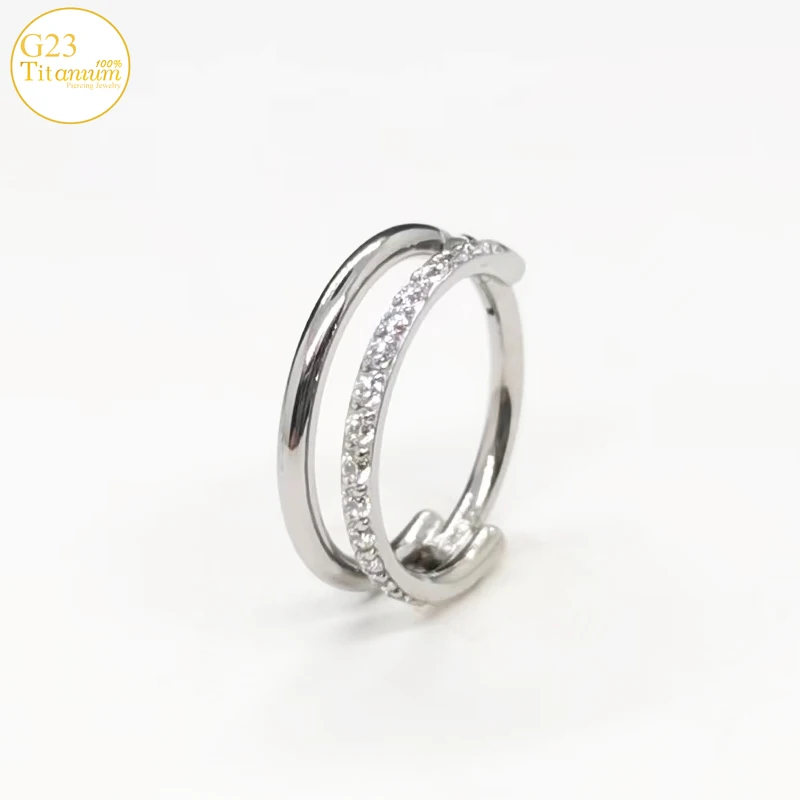 16G Zircon Earrings G23 Titanium Septum Piercing Nose Rings High Section Clickers Rings Cartilage Tragus Helix Piercing Jewelry