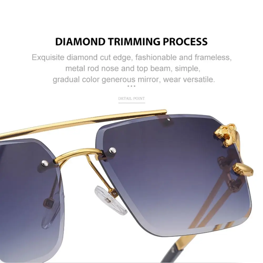 UV400 Eyewear Metal Frameless Cheetah Decoration Rimless Sunglasses Shades Steampunk Sun Glasses