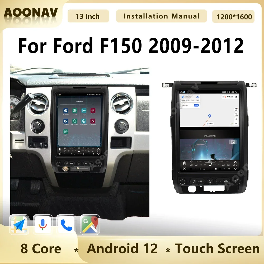 

13 Inch Android 12 For Ford F150 2009-2012 Car Radio Tesla Style GPS Stereo Multimedia Video Player Wireless CarPlay Unit