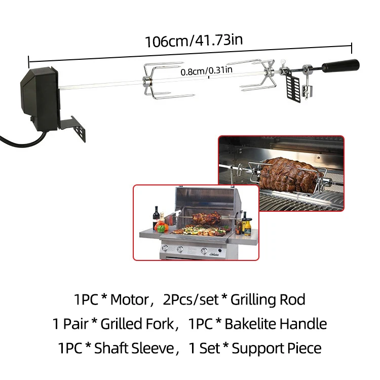 220V BBQ Grill Motor Meat Forks Set Rotating Motor Electric Rotisserie Spit Rod For Camping Household Cooking BBQ Motor Set 2