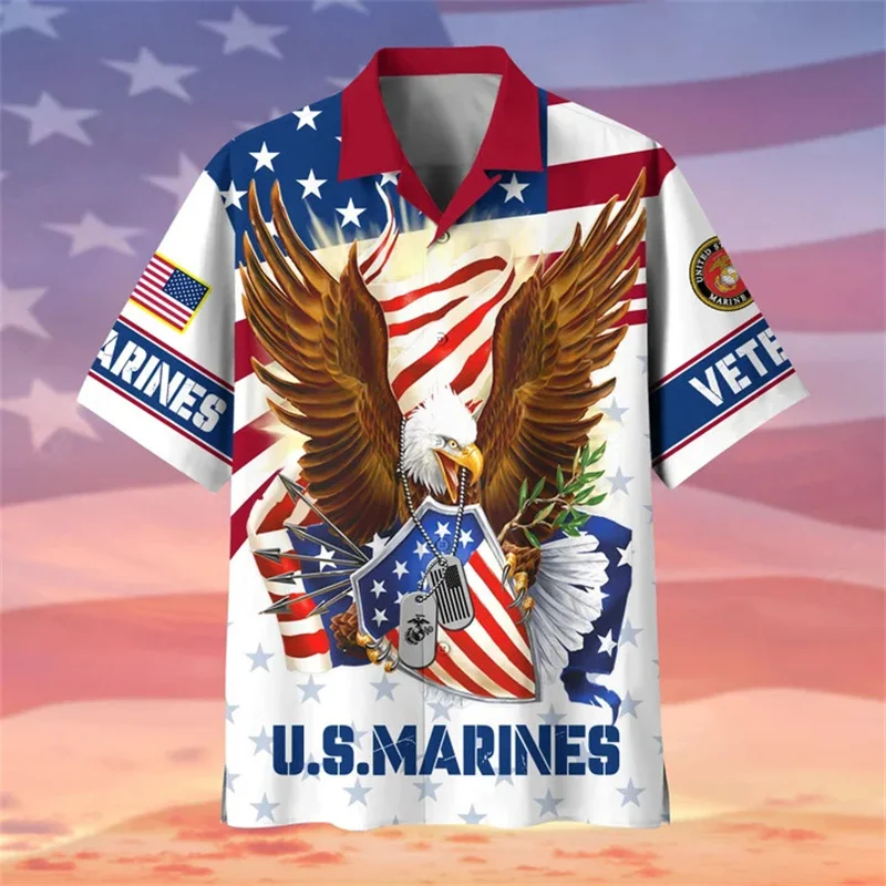 

Рубашка мужская летняя с 3D-принтом солдат США, крутая модная короткая сорочка, гавайская винтажная одежда для детей