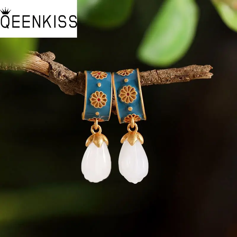 

QEENKISS EG5155 Fine Jewelry Wholesale Fashion Hot Woman Bride Girl Birthday Wedding Gift Vintage Flower 24KT Gold Stud Earrings