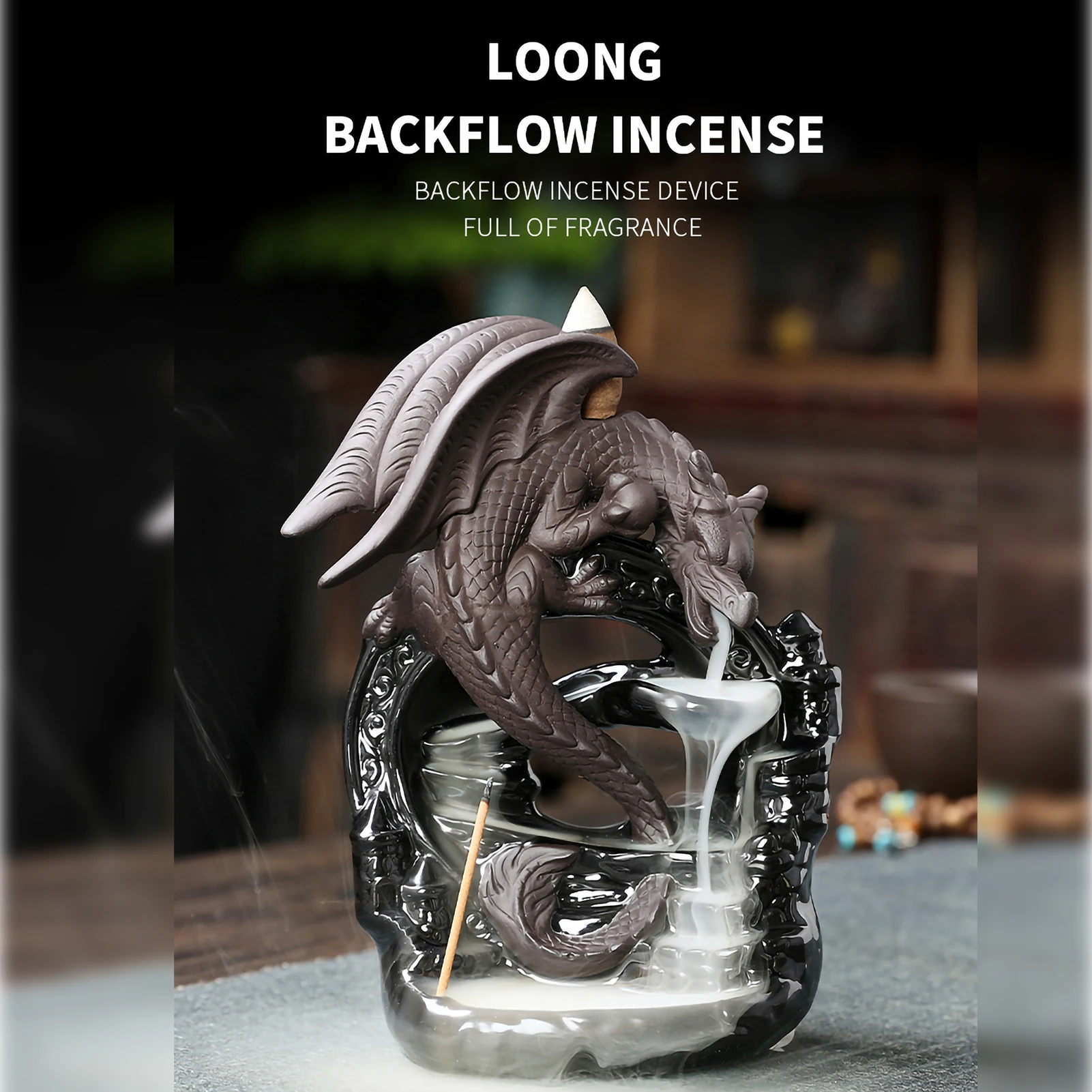 

1pc Ceramic Vintage Dragon Backflow Incense Burner Tabletop Living Room Crafts Ornament Home Aromatherapy Gift Without Incense