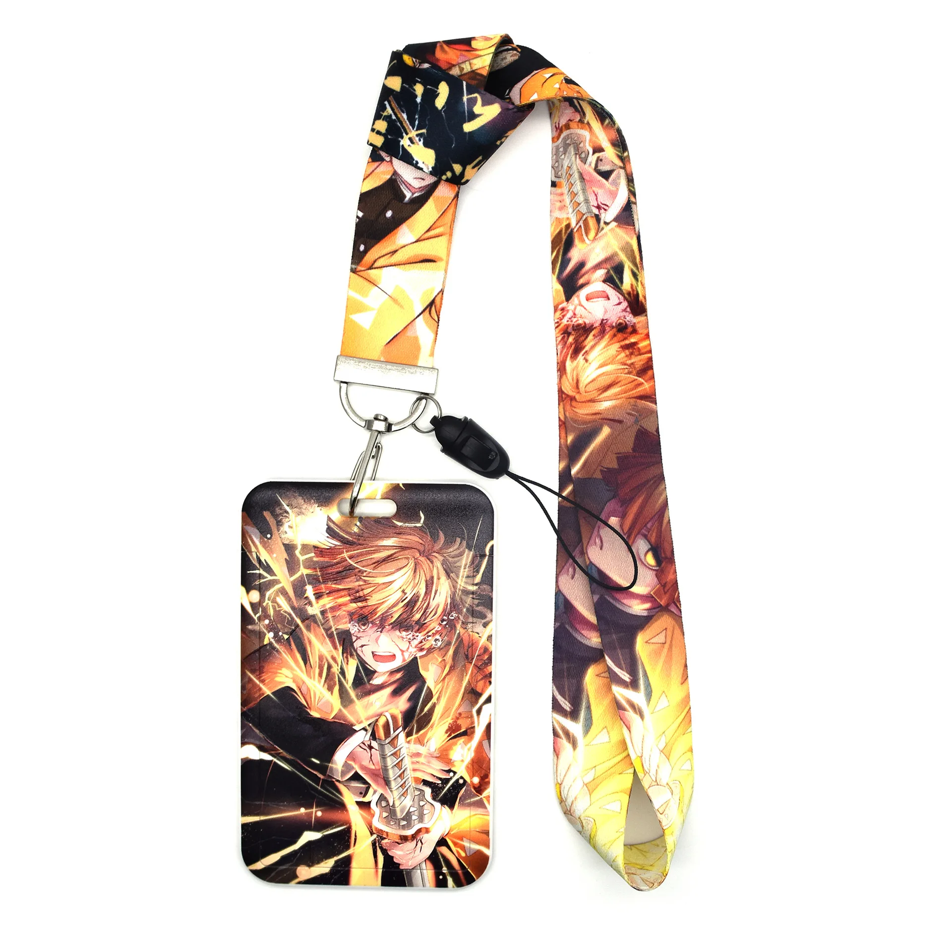 Cartoon Card Set Lanyard Jewelry Boy Rengoku Kyoujurou Agatsuma Zenitsu Kamado Tanjiro Color Relief Neck Strap ABS Card Cover