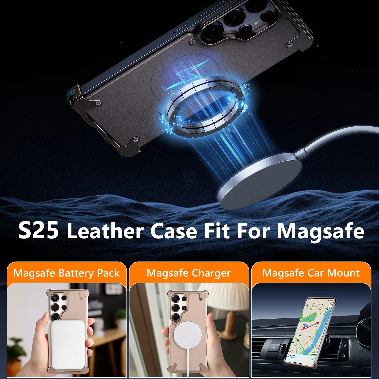 Eary Slim Thin Leather Phone Case for Samsung Galaxy S25 Ultra Magnetic Shells for Wireless Charging Bumper Shockproof Protector