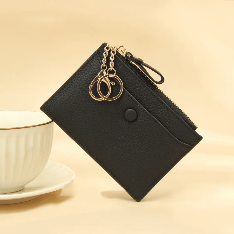 Slim Coin Purse Genuine Leather Women Cash Change Wallet Key Holder Money Pouch Coin Card Keyring Wallet Purse Zipper Change Bag