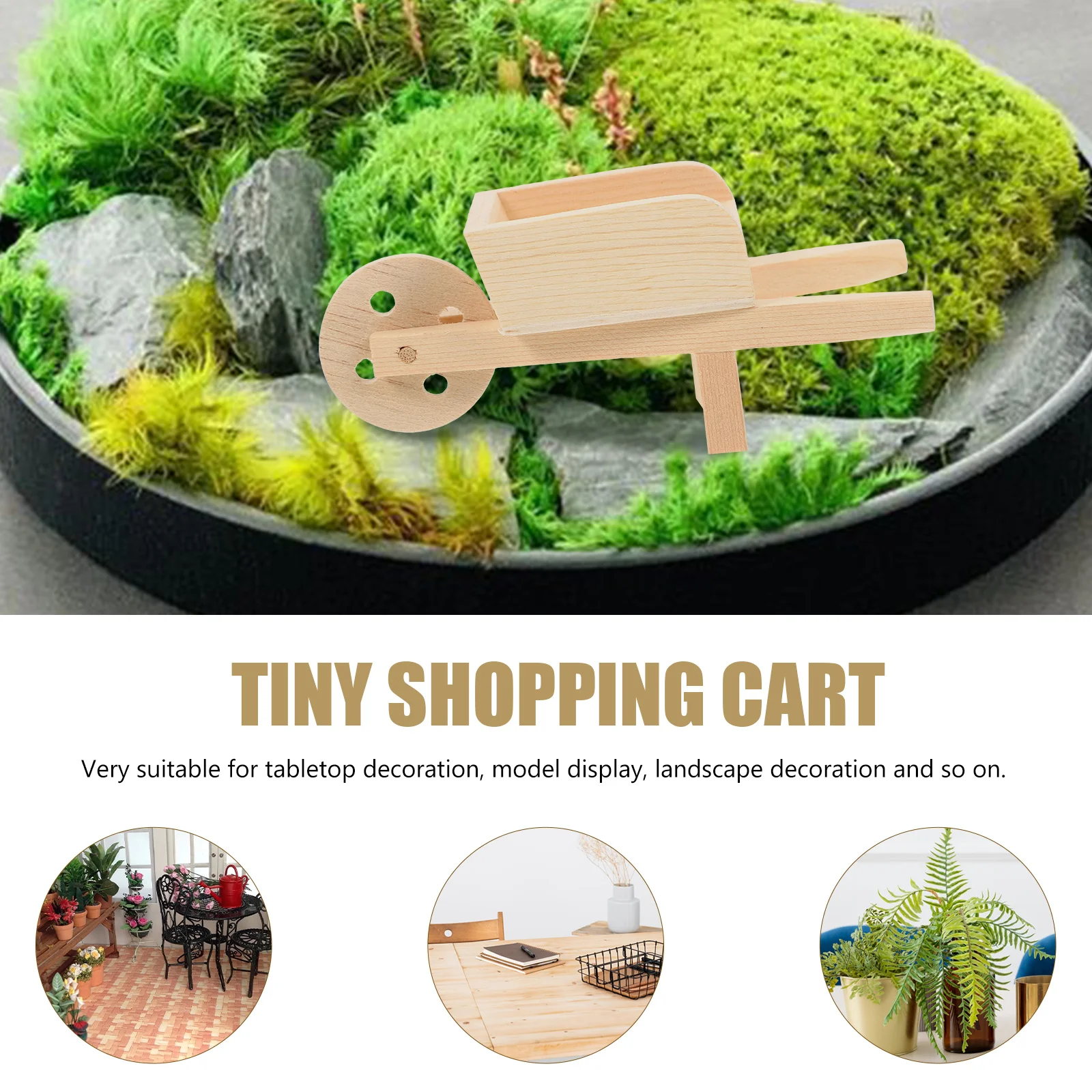 1Pc Mini Cart Model Wood Toy Farm Wheelbarrow Garden Trolley Decor Micro Landscape nament Miniature Display Simulation Outdoor