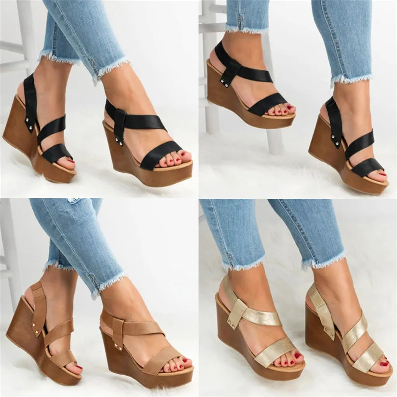 Sandalias de plataforma con cuña para mujer, zapatos de tacón alto sin  cordones, informales, con punta abierta, para verano, 2020 - AliExpress  Calzado