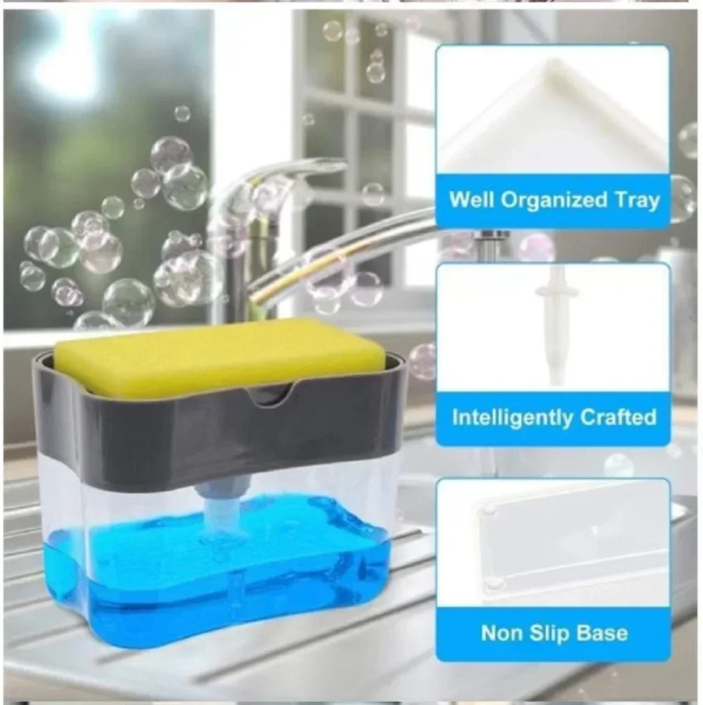 Description Picture 6 of itemAutomatic Soap Dispenser Bottle for Kitchen Dish Soap Box with Sponge Holder Hand Press Liquid Dispensing Kitchen Bathroom Tools