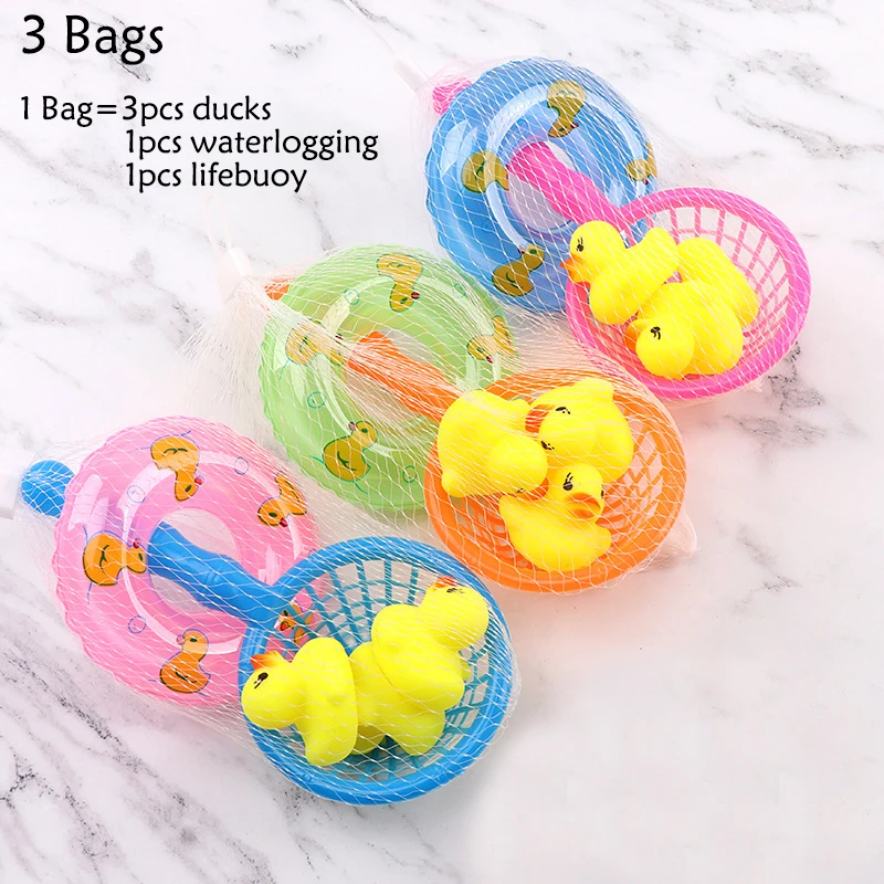 3 Bags Mini Swimming Rings Yellow Ducks Fishing Net Washing Swimming  Toddler Bath Toy For Baby Shower Kids Birthday Party Favors