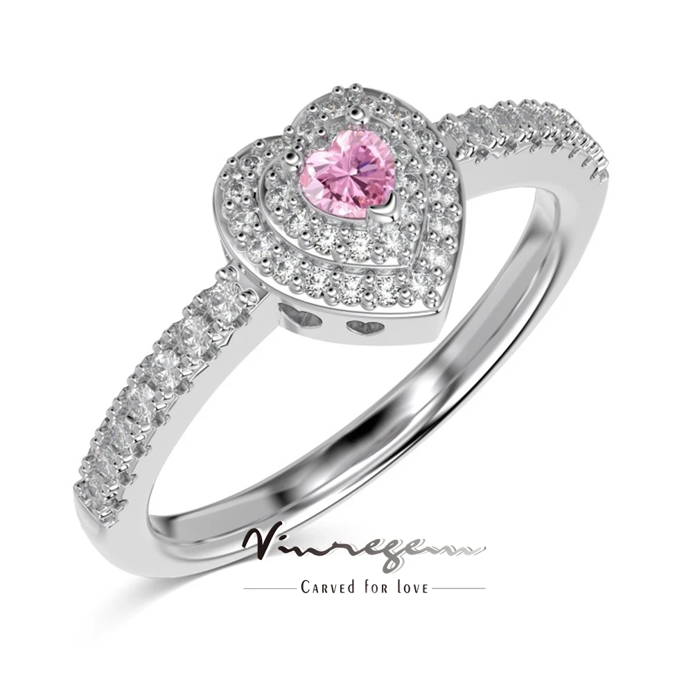 

Vinregem 3MM Love Heart Lab Created Sapphire Gemstone Ring for Women 100% 925 Sterling Silver Wedding Party Jewelry Wholesale