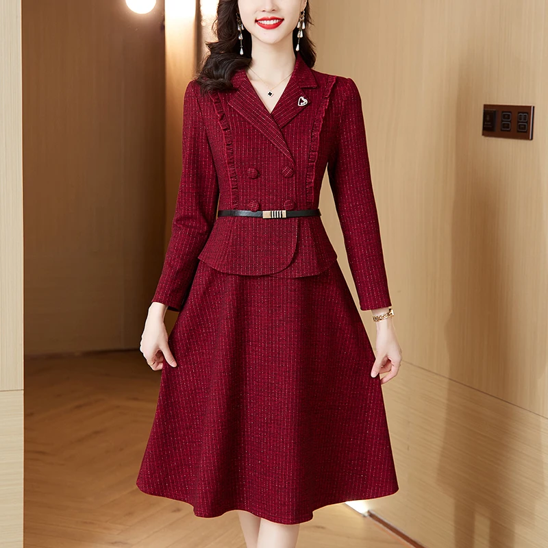 Women Clothing French Socialite Red Dress Autumn Winter Elegant Graceful Split Dress main image 1