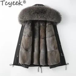 Tcyeek Womens Mink Fur Liner Coats Winter Jacket Women 2023 Fashion Mid-long Parka Korean Clothes Warm Raccoon Dog Fur Collar