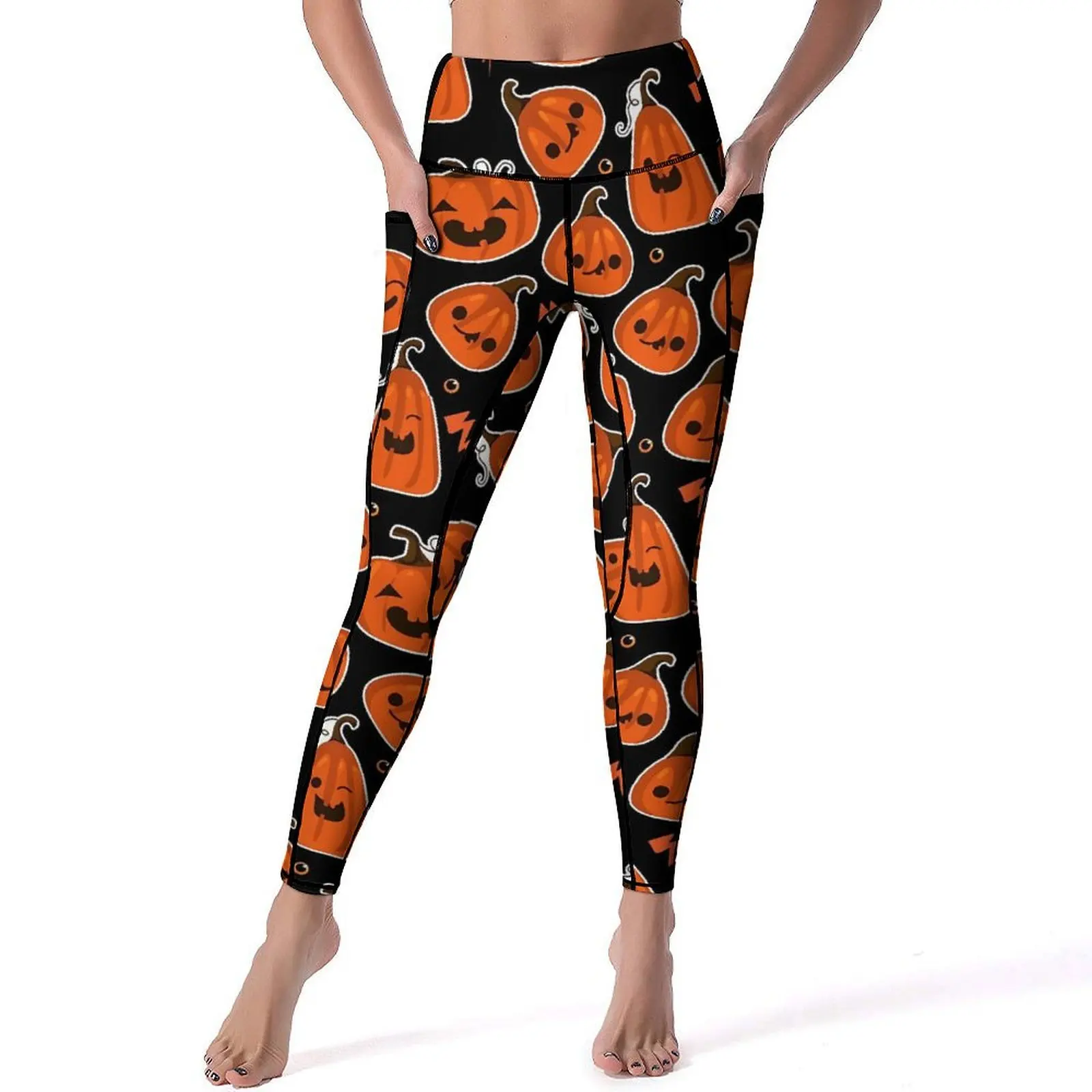 

Cute Pumpkins Yoga Pants Pockets Halloween Leggings Sexy Push Up Sweet Yoga Sports Tights Stretch Printed Running Leggins