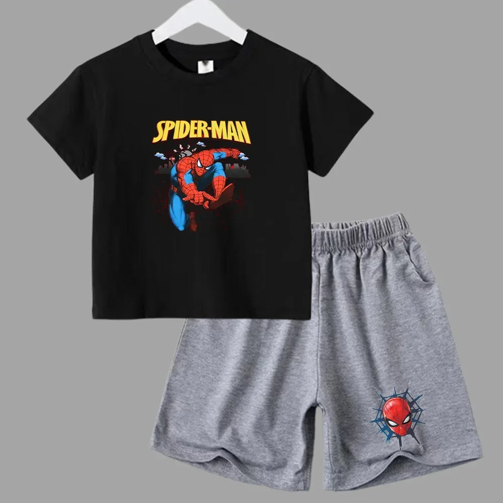 thumbnail image 1 of Conjunto de 2 piezas de camiseta y pantalones cortos deportivos para niños de Marvel Spider-Man, conjunto de verano para bebés de 3 a 12 años, ropa de marca de dibujos animados para niños, 1 of 5