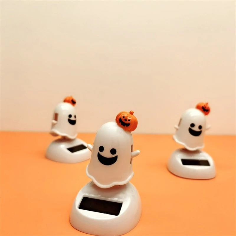 Funny Creative Solar Power Car Cartoon Swinging Head Doll Solar Bobble Head Halloween Dancing Ghost Bobble Kid Toy Gifts