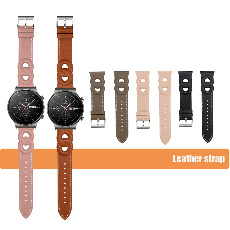 

20/22mm Band Double Circle Genuine Leather Strap for Huawei Watch GT2 GT3 SE Pro GT4 46mm / GT 2 2e 3 42mm 46mm Buds