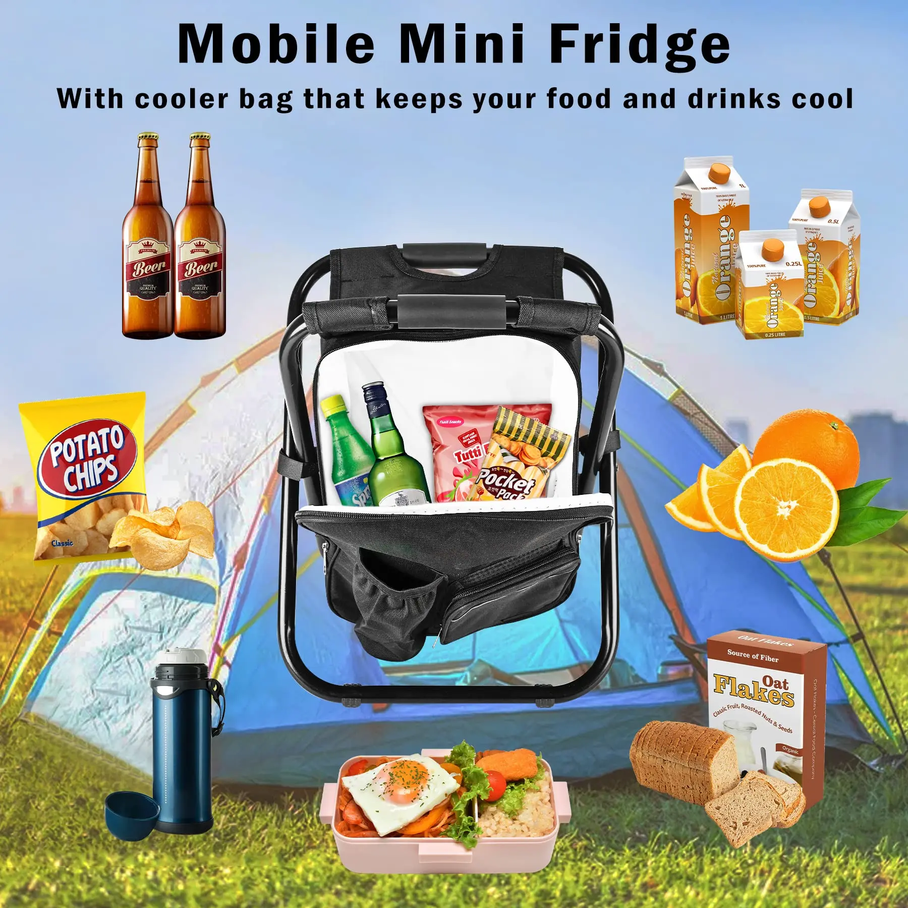 Backpack Stool Cooler Chair，Portable Lightweight Stool Backpack Folding Fishing Cooler for Camping Hunting Fishing