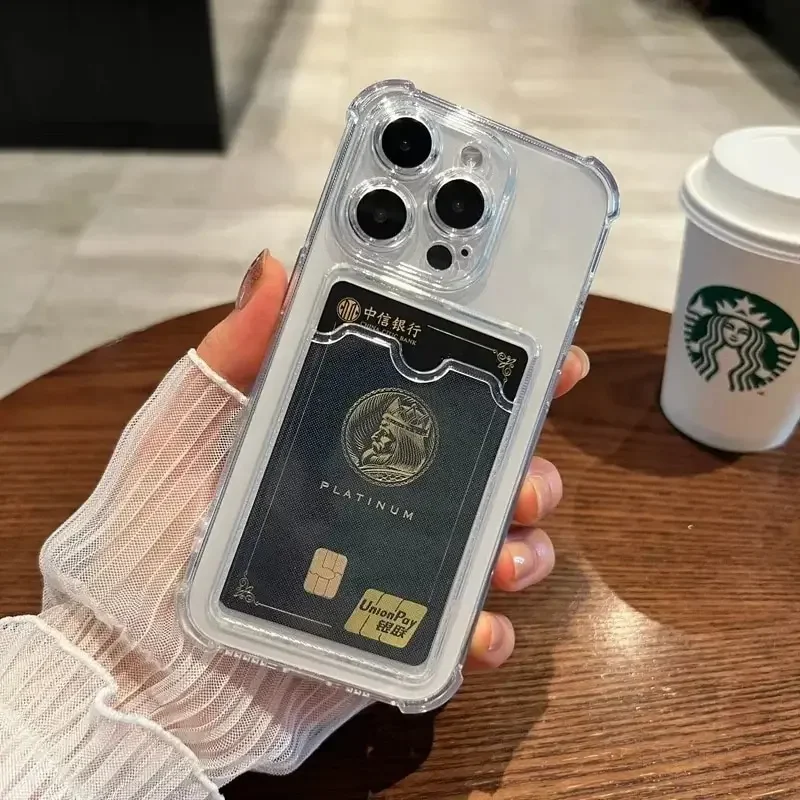 Luxury Soft Card Holder Wallet Phone Case with Transparent Bumper Cover