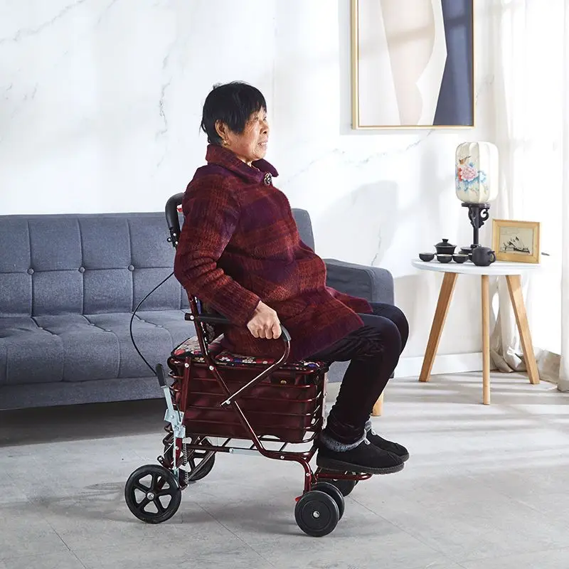 Elderly handcart for shopping, foldable and portable for home use, and can sit on elderly chairs for four rounds of walking 2