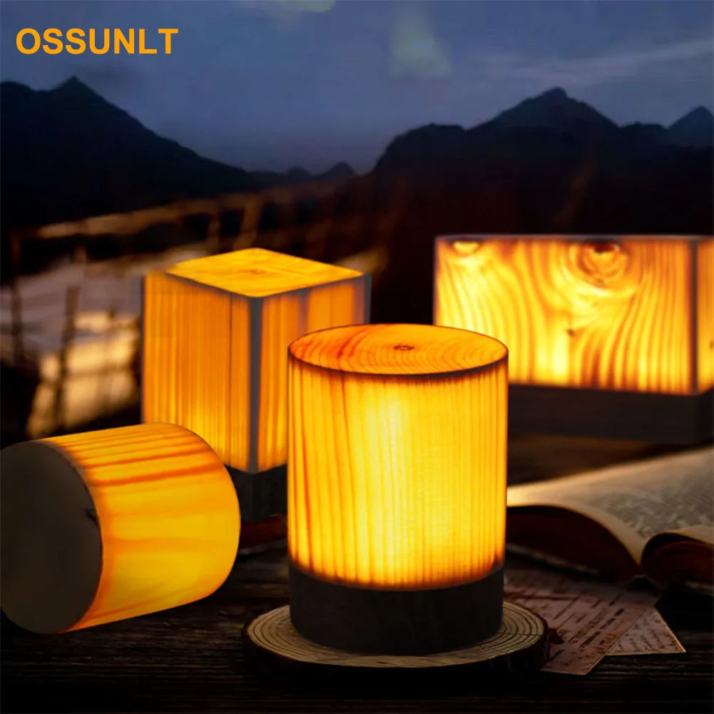 

LED Table Lamp Bedside Lighting Wooden Camping Night Lamp Home Bedroom Retro Creative Desk Lamps Romantic Gift Night Light