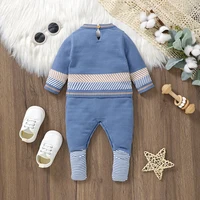 Barboteuse bleue en tricot à manches longues pour bébé, combinaisons pour nouveau-né garçon, combishort d'automne et d'hiver, tenues unisexes pour nourrissons, Costumes une pièce pour enfants 2
