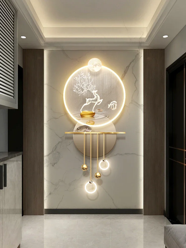 

High end and atmospheric entrance, foyer decoration painting with LED luminous wall lamp, corridor corridor