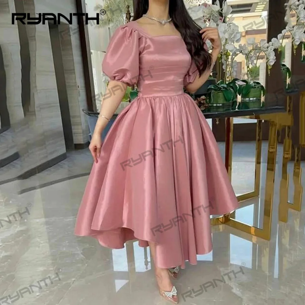 

Ryanth саудовские элегантные арабские платья для выпускного вечера 2024 вечерние платья с коротким рукавом Плиссированные розовые платья для вечеринок