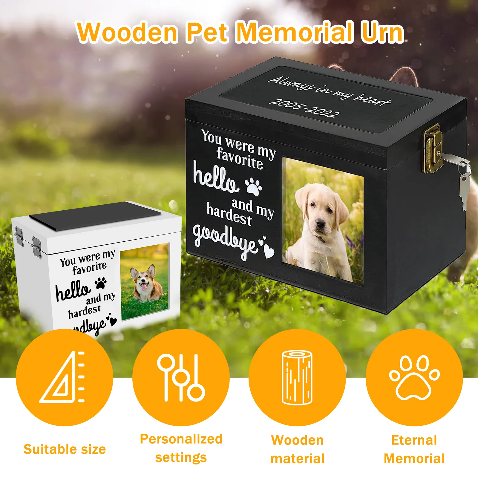 Wood Pet Memorial Urn DIY Personalized Pet Urn Memorial Box with Photo Frame for Dog Cat Bird Mouse Cremation Ashes NEW