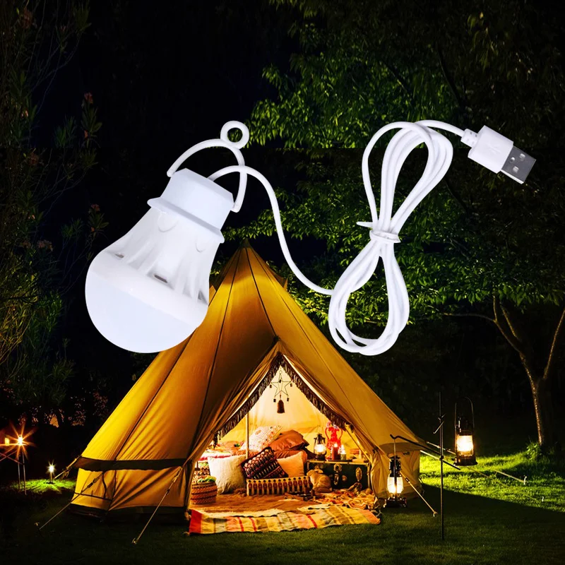 USB Light Bulb LED Portable Camping Light Mini Bulb 5V Power Book With Switch Button Student Study Table Lamp Bright