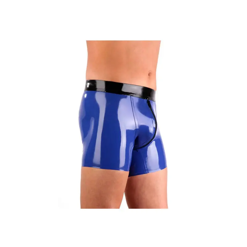 

Handmade sexy Latex Men Underwear Front Zipper Rubber Panties Wet Look Underpants Fetish Male Panties Short Dark Blue Boxer
