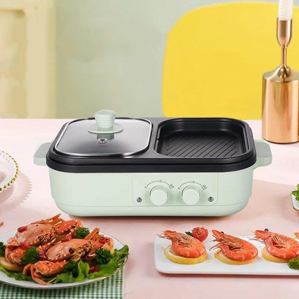 2 in 1 Multifunctional Electric Hot Pot Non-Stick Bbq Shabu Shabu Pot with Grill Cooking Pot for Steaks Ramen & Noodles 2