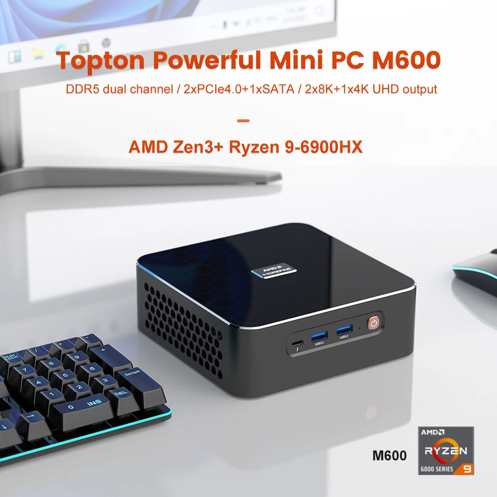 M600 Morefine AMD Gaming PC Rzyen 9 7940HS 7 7840HS 7735HS 2xDDR5 PCIe4.0 Dual 2.5G LAN Mini Gamer Computer desktop WiFi6 BT5.2 3