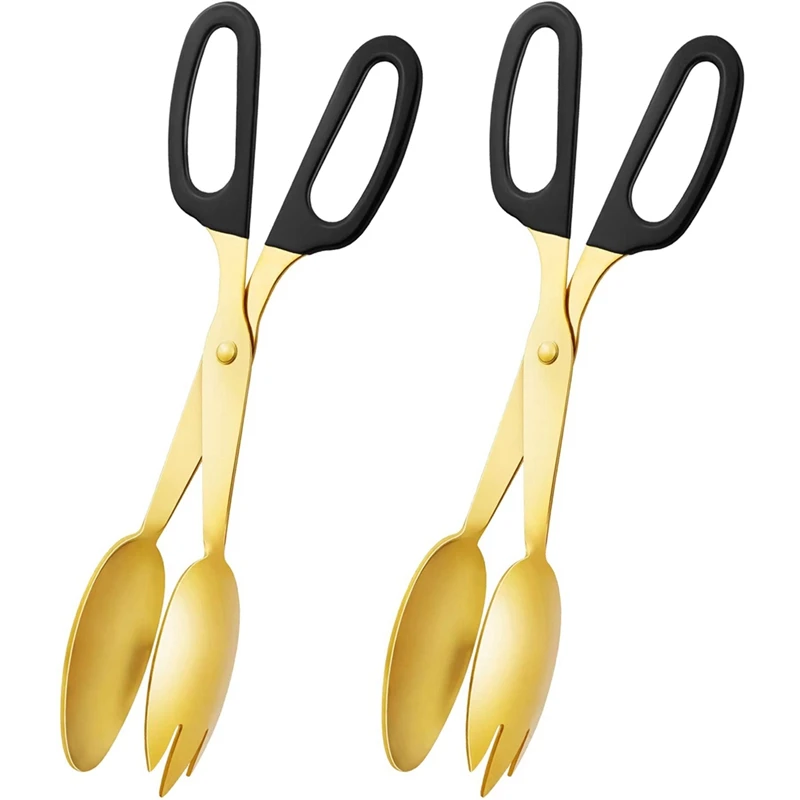 

2 Pack 10 Inch Gold Serving Tongs Gold Serving Utensils Salad Tongs Buffet Tongs Non-Slip & Easy Grip Stainless Steel