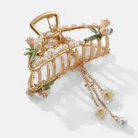Imitation Pearl Flower Decor Charm Hair Claws For Women Girls Large Size Bell Orchid Hair Clamps Claw Clip Hair Accessories 1