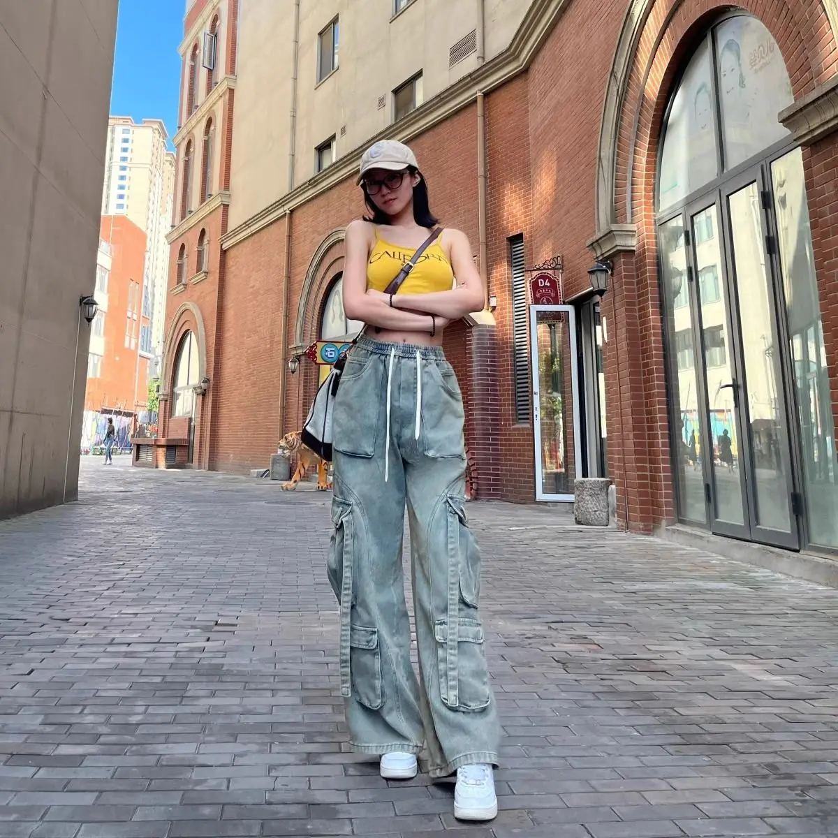 American trend 2024 new street summer loose fitting work jeans for men and women straight leg multi pocket casual pants y2k 6