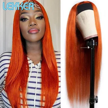 Lekker Clearance Orange Ginger Headband Long Straight 100% Human Hair Wigs For Women Brazilian Remy Hair Colored Half Wigs