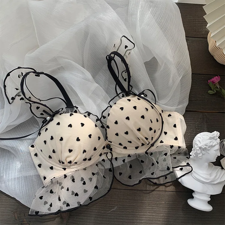 My melody lolita summer flocked mesh yarn lingerie underpants suits sweet lolita no steel ring bralette gathered girl brassiere